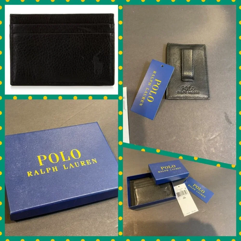 NWT Polo Ralph Lauren Men's Pebbled Leather Card Case Money Clip Gift Box Set